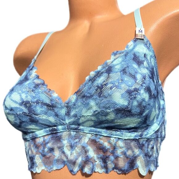 Victoria’s Secret Pink Underwire unlined lace Bralette Bra Blue tie dye Medium - Picture 1 of 5